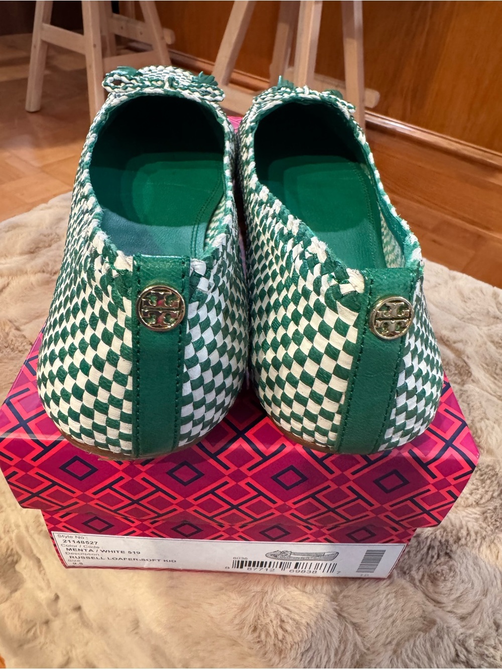 Tory Burch Green and White Russell Loafer- Soft Kid - Picture 4 of 6
